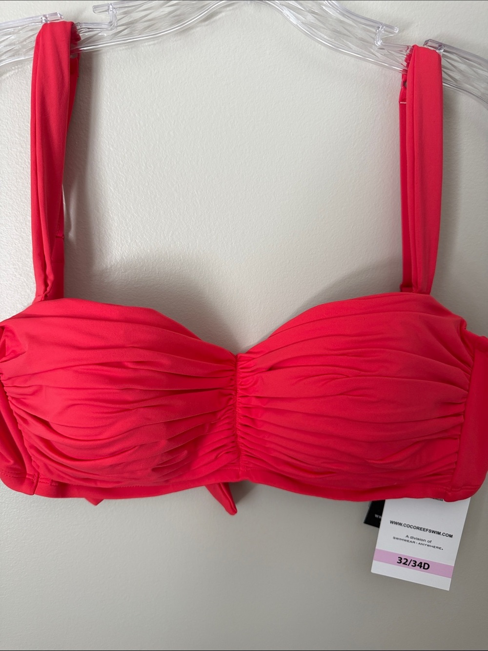 Coco Reef Bright Coral Ruched Bandeau Bra with Straps
